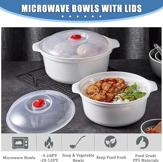 Microwave Bowls with Lids Microwave Safe Bowls Microwavable Dishes for Heating Food, Dorm Kitchen Essentials, Cookware Kitchen Supplies, BPA Free
