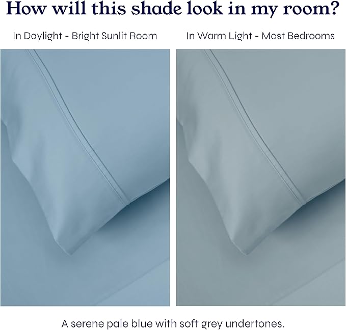California Design Den Natural 100% Cotton Duvet Cover Queen Size/Full Size Only - Premium 400 Thread Count Duvet Cover Queen Size Cotton, Soft Sateen Weave, Button Closure and Corner Ties - Sky Blue