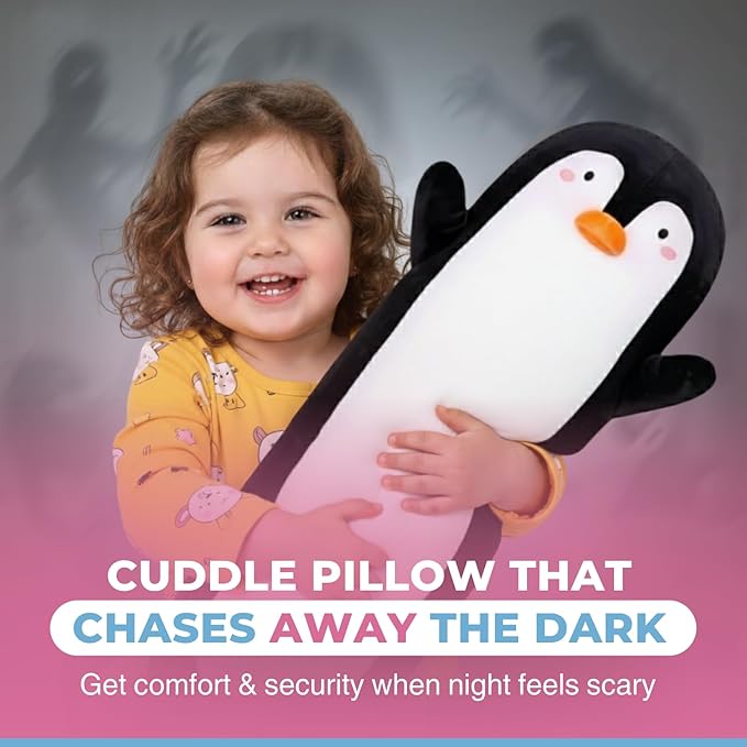 Penguin Plush Body Pillow for Kids | Long Stuffed Animal Cuddle Pillow | Soft Hugging Toy | Plushie Gift for Girls & Boys | Long Plush Body Pillow for Sleep & Comfort | Large, 47 Inches