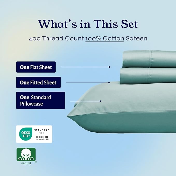 California Design Den Twin Sheets Set - Soft 400 Thread Count Sateen, Natural 100% Cotton Sheets with Deep Pockets, and Durable Bedding Set - Teal CaliforniaDesignDen