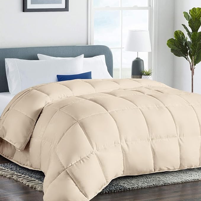 COHOME Quilted Twin XL Size Comforter - All-Season Down Alternative Duvet Insert - Luxury Hotel Soft Breathable Beige Comforter with Anti-Clump Tech & 8 Tabs- Reversible （68"x92"）
