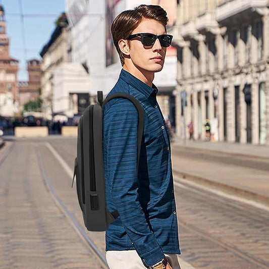 Business Backpack for Men Slim Lightweight Laptop Backpack Water Resistant Small Office Backpack for Commute Travel Daily Office Work with Small Bag (Grey)