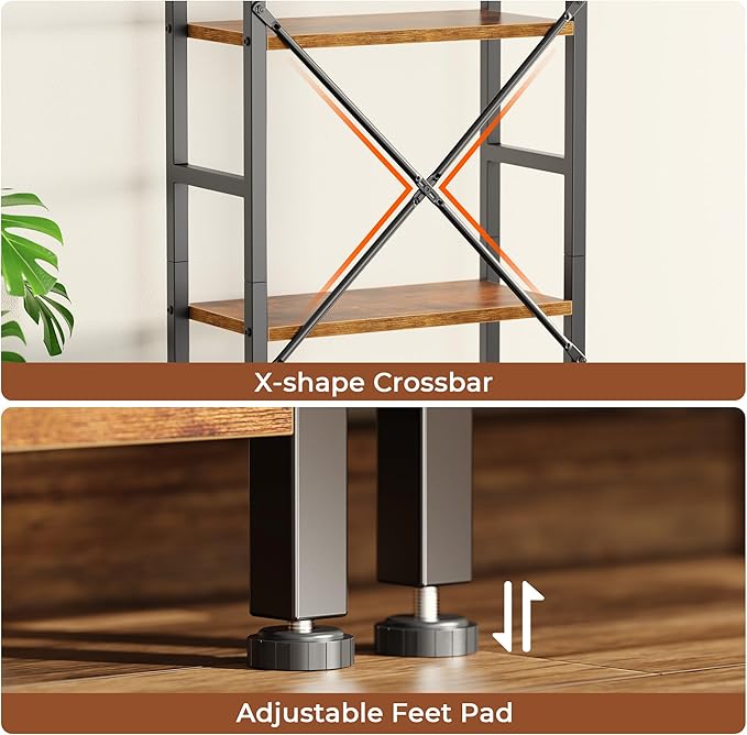 SUPERJARE Triple 4 Tier Bookshelf, Bookcase with 11 Open Display Shelves, Wide Book Shelf Book Case for Home & Office, Rustic Brown