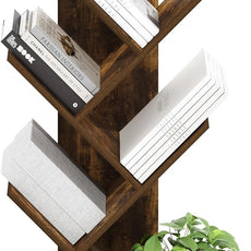 Furinno Tree Book Shelf, 5-Tier Bookshelf, Tree Bookcase for Room Decor, 8.4 x 15.7 x 30.3, for Living Room, Bedroom, Home Office, Amber Pine