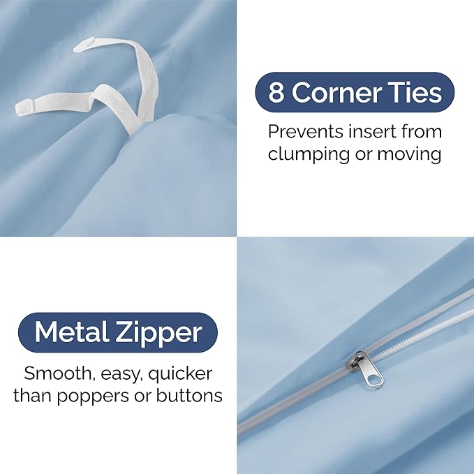 Duvet Cover Queen Size Set - Extra Soft Queen Size Duvet Cover 90 x 90 with 2 Pillow Shams - Hotel Luxury Easy Care and Fade Free w/Zipper Closures & Ties - Comfy Breathable Bedding Set (Sky Blue)
