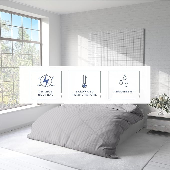 Kotton Culture 3 Pc King Size Duvet Cover Set- 100% Egyptian Cotton Sateen 600 Thread Count Ultra Soft Premium Durable Comforter Cover Zipper Closure & Corner Ties (Striped Silver, King 102"x94")