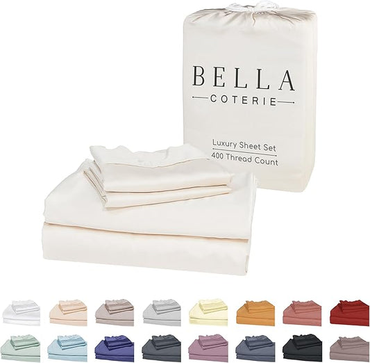 Bella Coterie Luxury Bamboo Viscose 34” Split Top King Size Sheet Set | 1 Fitted Sheet for Sleep Number & Adjustable Beds | 100% Organically Grown | Cooling & Soft | 18” Deep Pocket [Ivory]