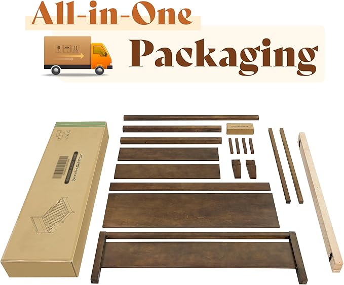 AMERLIFE King Size Solid Wood Bed Frame with Headboard, Minimalist Platform Bed with Wooden Slats Support/No Box Spring Needed/Easy Assembly/Noise-Free, Dark Brown