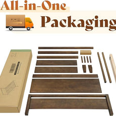 AMERLIFE Queen Size Solid Wood Bed Frame with Headboard, Minimalist Platform Bed with Wooden Slats Support/No Box Spring Needed/Easy Assembly/Noise-Free, Dark Brown