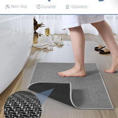 PADOOR Non-Slip Bath-Mats for Bathroom, Rubber-Backing Braided Absorbent Bathroom Mat Machine Washable Thin Bathroom Rugs Fit Under Door Quick Dry Bath Rugs for Floor, 17''x24'' Grey