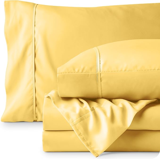 Bare Home King Sheet Set - Luxury 1800 Ultra-Soft Microfiber King Bed Sheets - Double Brushed - Deep Pockets - Easy Fit - 4 Piece Set - Bedding Sheets & Pillowcases (King, Lemon Drop) BareHome