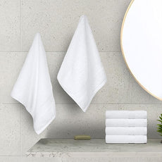 Amazon Basics 6 Piece hand towels for bathroom, Fade Resistant 100% Cotton Hand Towels, soft absorbent bathroom hand towels 6 - Pack (26''x16''), White