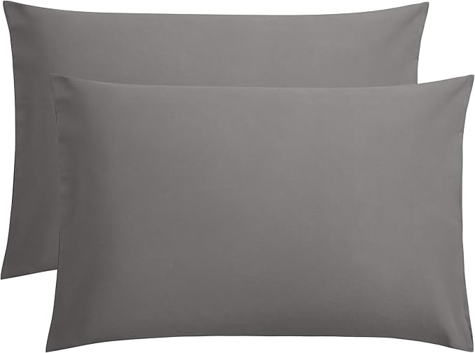 FLXXIE 2 Pack Microfiber Queen Pillow Cases, 1800 Super Soft Pillowcases with Envelope Closure, Wrinkle, Fade and Stain Resistant Pillow Covers, 20x30, Dark Grey