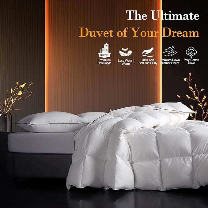 Down Fibers Comforter King Size,Luxurious All Seasons Hotel Collection Duvet Insert,54 Oz High Bulkiness Medium Warmth,Fluffy & Breathable for Bedroom, Guestroom, Hotel (Grey,68x90)