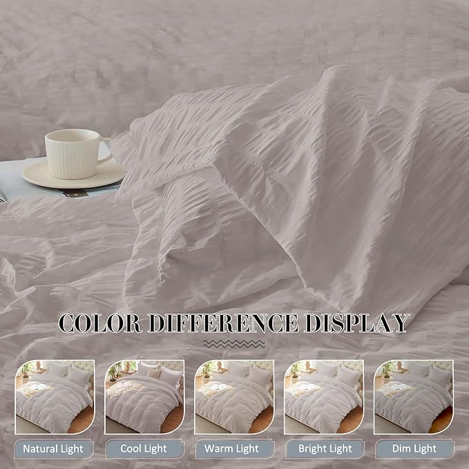 Cozyide Light Grey Duvet Cover Queen, 3 Pieces Bedding Duvet Covers, Soft Breathable Seersucker Duvet Cover Set with Zipper Closure and Corner Ties (1 Duvet Cover 90"x90" + 2 Pillow Shams 20"x26")