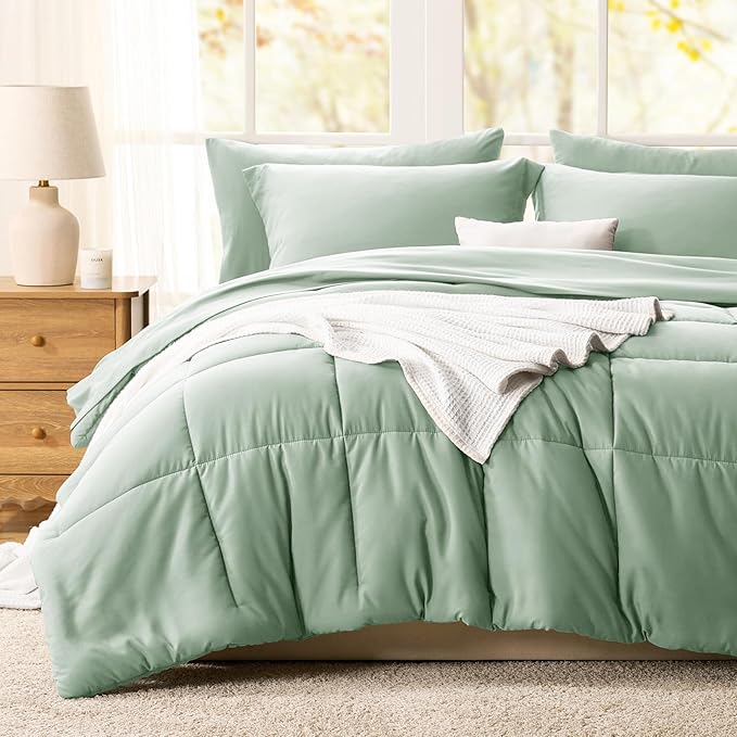 CozyLux Queen Comforter Set Sage Green - 7 Pieces Bed in a Bag Queen, All Season Breathable Bedding Sets, Oeko-Tex Certified Bed Set with Down Alternative Comforter, Sheets, Pillowcases & Pillow shams