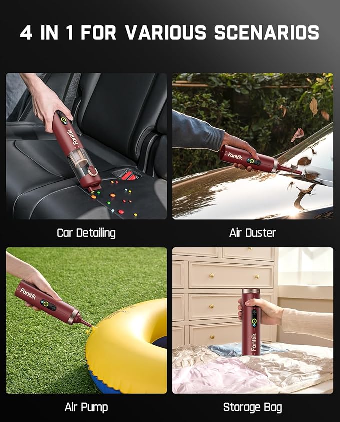Fanttik Slim V10 APEX Cordless Car Vacuum, 4-in-1 Portable Mini Handheld Vac, 19kPa Suction Power, Upgraded Smart Digital Display, 2 Suction Modes for Small Jobs, Car, Office Desk, Keyboards (Red)