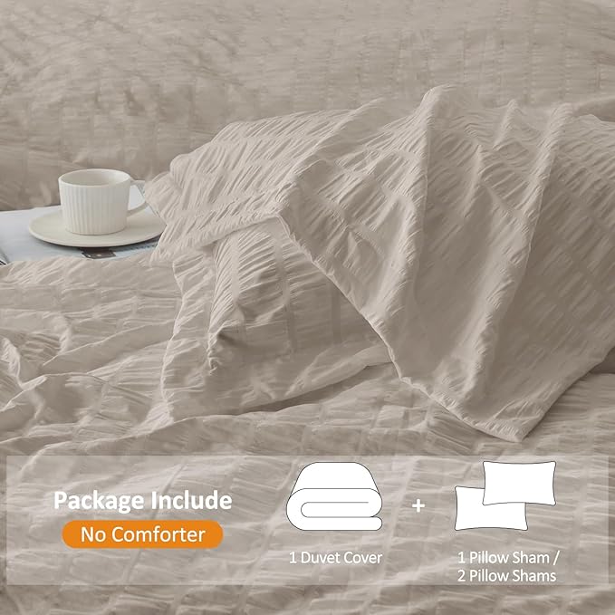 Cozyide Linen Twin Duvet Cover, 2 Pieces Bedding Duvet Covers, Soft Breathable Seersucker Duvet Cover Set with Zipper Closure and Corner Ties (1 Duvet Cover 68"x90" + 1 Pillow Sham 20"x26")