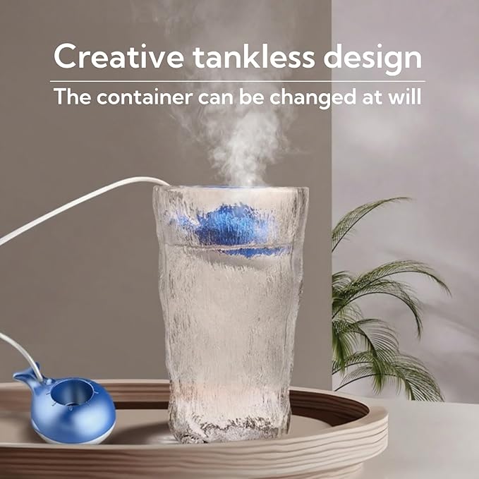 Portable Small Humidifier Dual Nozzle - Large Cool Mist Humidifiers Double Spray Ports, Water Shortage Protection, Ultra-Quiet, Mini Humidifier for Bedroom Plants Office Car Travel (Whale Tankless)