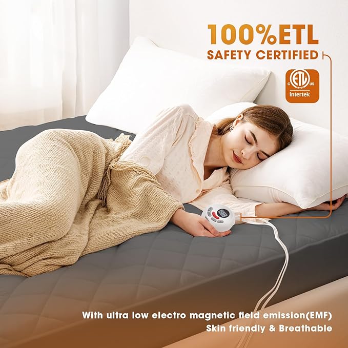 Heated Mattress Pad Twin Size,Electric Mattress Pad with Preheat Functions, Bed Warmer with 12 Heat Settings Controller & 1-12 Hours Auto Shut Off, Machine Washable (39"x75",Grey)