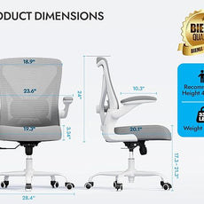 Ergonomic Office Chair - X-Shaped Computer Desk Chairs Comfy, Mesh High-Back Gaming Chair with Adjustable Lumbar Support, Executive Task Chair for Adults, Comfortable for Long Hours (White Grey)