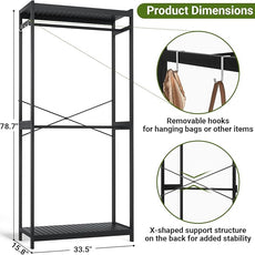 Homykic Bamboo Clothes Rack with Shelves and Double Hang Rods, Portable Closet System Garment Rack for Hanging Clothes, Tall Clothing Rack Corner Closet Organizer, Easy to Built, Freestanding, Black