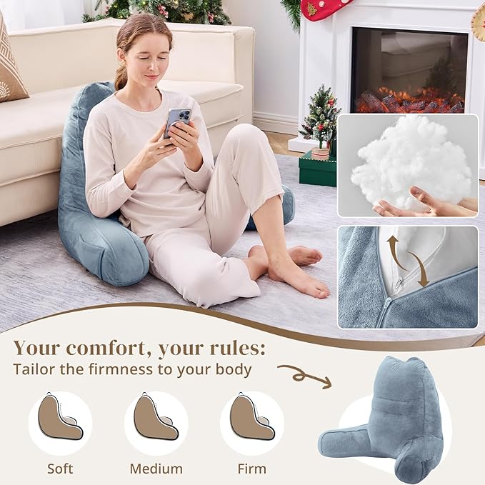 Sasttie Reading Pillow, Pillows for Reading or Relaxing – Ergonomic Support for Head, Neck, Back, and Lumbar, 23-Inch, Greyish Blue