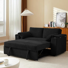 Convertible Corduroy Sofa Bed with USB Charging Port & Cup Holders, 68.11
