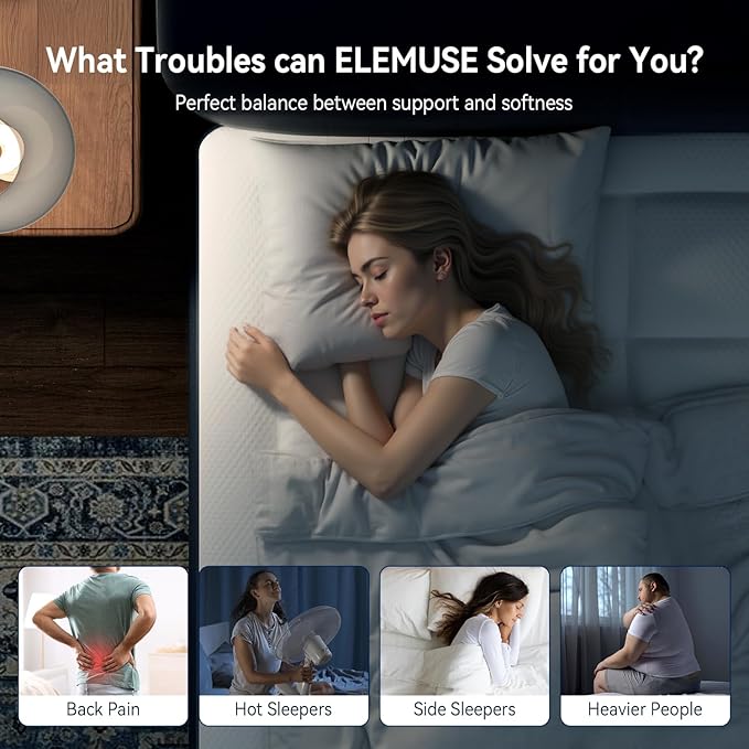 ELEMUSE 3 Inch Cooling Memory Foam Mattress Topper King, 2 Inch Pressure-Relieving Memory Foam and 1 Inch Thick Soft Viscose Made from Bamboo Pillow Top for Hot Sleepers, Removable & Washable Cover