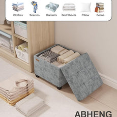 17.7 inches Chenille turfed Ottomans Cube with Storage, Metal-Framed Square Storage Ottoman Foot Rest Stool Holds 770 LB for Dorm Living Room Bedroom Gray UASN641G