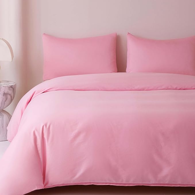 HeimenAogo Egyptian Cotton Duvet Cover Full Size Sateen Weave, Silky Soft and Breathable Bedding Set with Zipper Closure, Long Staple Cotton Bed Linen Baby Pink 3Pcs (80"×90")
