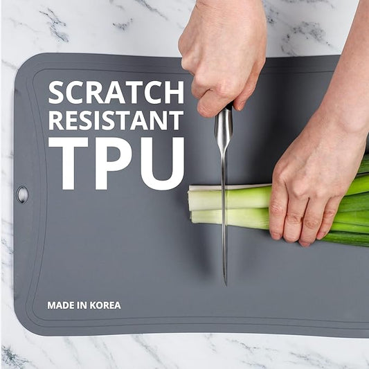Blue Ginkgo TPU Cutting Mat [Medium] – Korean-Made Flexible, Knife-Friendly, Durable Kitchen Cutting Board (Dark Gray)