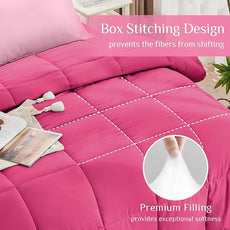JOLLYVOGUE Twin XL Comforter Set, Ultra-Soft Bed in a Bag Twin XL Size 5 Pieces, Oeko-TEX Certified Bedding Set with Down Alternative Comforter, Sheets, Pillowcases & Shams, Hot Pink & Baby Pink