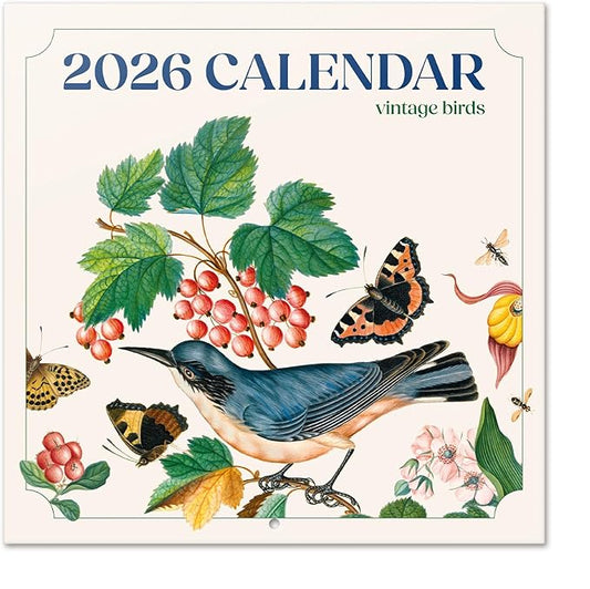 Birds Wall Calendar 2026 12" x 12" FSC® Plastic Free - Starts Week On Sunday | Family Planner Vintage Calendar 2026