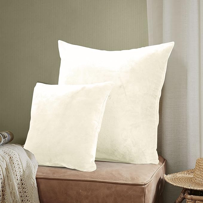 EVOLIVE Soft Micromink, Faux Fur, Faux Velvet Euro Sham Cover Pillowcase Replacement with Zipper Closure (26"x26" Euro Sham, Cream)