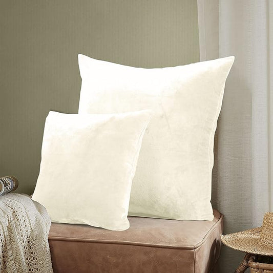 EVOLIVE Soft Micromink, Faux Fur, Faux Velvet Euro Sham Cover Pillowcase Replacement with Zipper Closure (26"x26" Euro Sham, Cream)