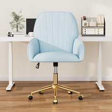 Home Office Desk Chair Comfy with Adjustable Swivel Wheels, Modern Velvet Makeup Vanity Chair with Back & Pillow, Ergonomic Office Chair Computer Task Chair for Living Room, Bedroom, Blue