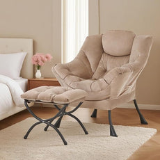 Tiita Lazy Chair with Ottoman, Modern Large Accent Lounge Armchair, Comfy Leisure Sofa Reading Chair with Footrest for Bedroom, Living Room, Dorm Rooms, Garden and Courtyard, Velvet Khaki