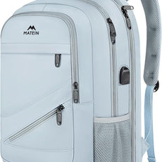 MATEIN Laptop Backpack 17 Inch, Womens Large Work Commute Backpack with USB Charging Port, Water Resistant Anti Theft Computer Bag for Students, Travel Daypack with Luggage Strap, Haze Blue