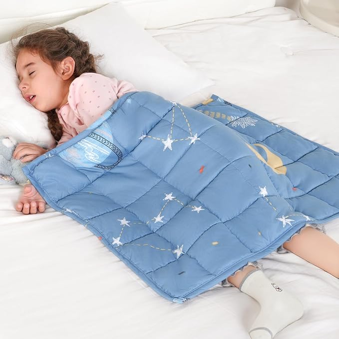 Kivik Weighted Lap Blanket 2lbs, Calming Weighted Lap Pad, 20" x 30", Moon Stars Planet Printed Small Heavy Blanket Throw, Breathable & Cooling, Machine Washable, Blue