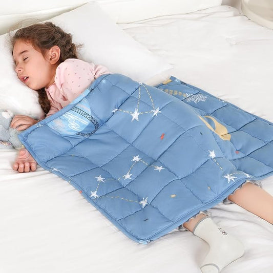 Kivik Weighted Lap Blanket 2lbs, Calming Weighted Lap Pad, 20" x 30", Moon Stars Planet Printed Small Heavy Blanket Throw, Breathable & Cooling, Machine Washable, Blue