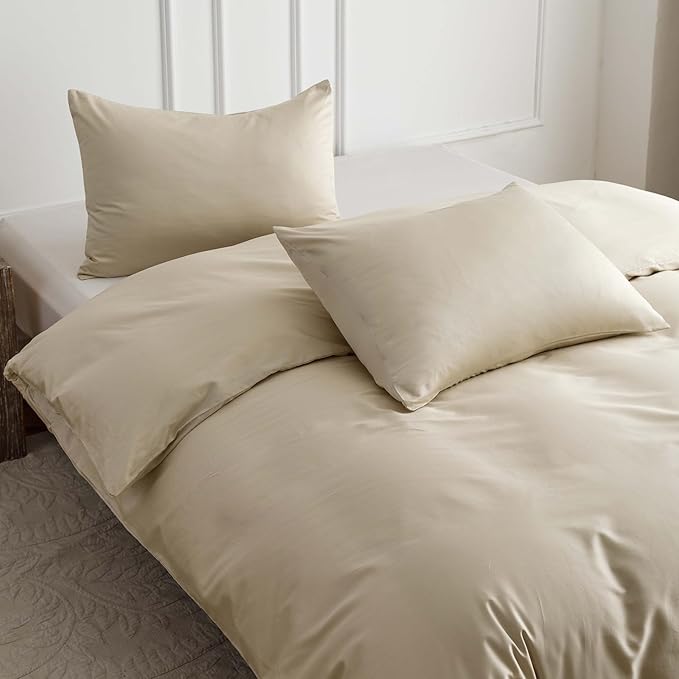 HeimenAogo Egyptian Cotton Duvet Cover King Size Sateen Weave, Silky Soft and Breathable Bedding Set with Zipper Closure, Long Staple Cotton Bed Linen (Linen Grey) 3Pcs