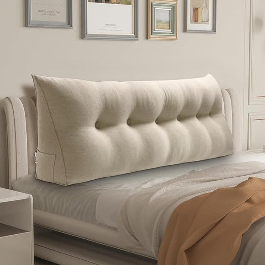 WOWMAX Headboard Pillow Triangular Bed Wedge Pillow for Headboard Wedge Pillow Headboard for Daybed Bunk Bed Large Bolster Pillow for Bed with Removable Cover, 85% Linen 15% Cotton Blend