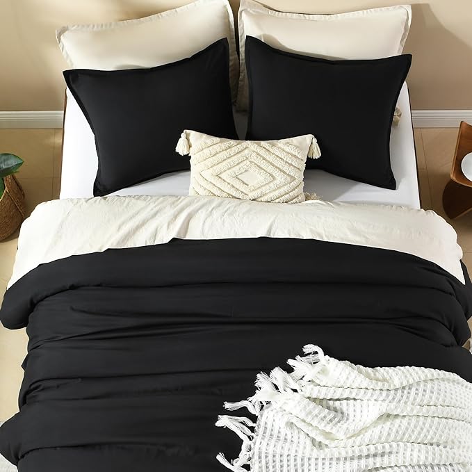 Litanika Comforter Set, Lightweight Solid Bedding Comforter Set, Fluffy Down Alternative Bed Set, Black, California King