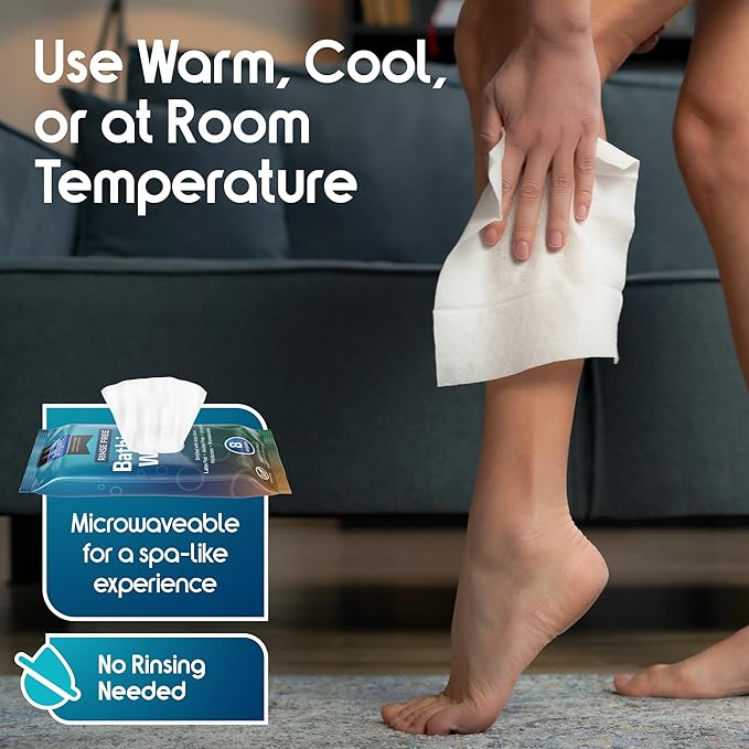 Body Wipes for adults bathing no rinse | Adult Wash Cloths Extra Large, Bathing Wipes for Incontinence, 8"x 8" In (192 count Bulk Pack) | By Inspire