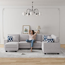 Legend Vansen Modular Sectional Sofa U Shaped Couch with Ottoman Modern Reversible Corner Sectional Couch for Living Room (Light Grey, U Shaped Sofa-2)