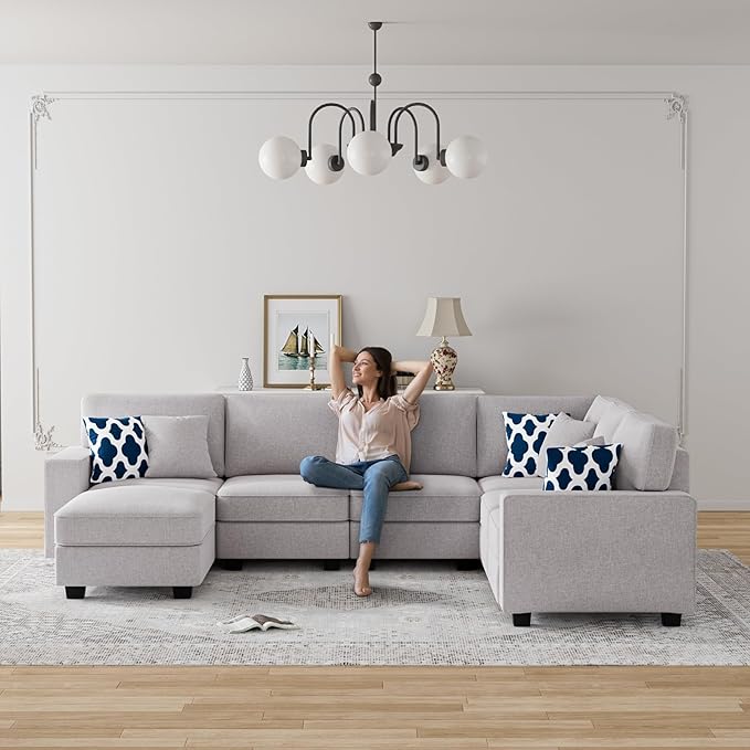 Legend Vansen Modular Sectional Sofa U Shaped Couch with Ottoman Modern Reversible Corner Sectional Couch for Living Room (Light Grey, U Shaped Sofa-2)