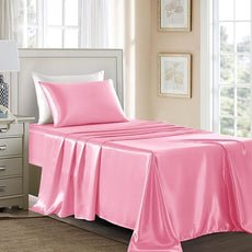 Satin Sheets Twin XL Size - 3 Pieces Luxury Silky Soft Bed Sheets, Wrinkle-Free Light Pink Satin Silk Sheet Set with 1 Deep Pocket Fitted Sheet, 1 Flat Sheet, 1 Pillow Case