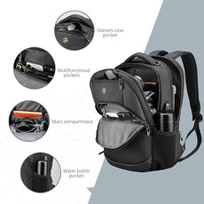 Swissdigital Design Travel Laptop Backpack, College Laptops Backpack with USB Charging Port for Men and Women Fits 16 Inch Notebook, Black | SD1670-01