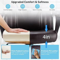 POWERSTONE Leather Executive Chair with 4in Thickened Cushion, Ergonomic Mid Back Office Desk Chair with Soft Padded Armrests for Home, Study and Office(Brown)